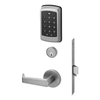 Yale nexTouch Mortise Lock Z-Wave Plus v2 Pushbutton Cylinder Override, Augusta Lever, Satin Chrome